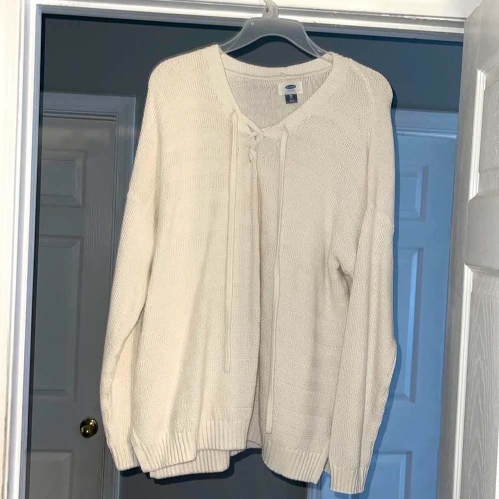 White sweater with front lace